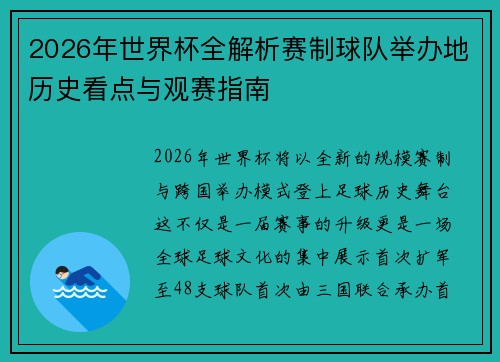 2026年世界杯全解析赛制球队举办地历史看点与观赛指南